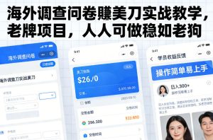 海外调查问卷賺美刀实战教学，老牌项目，人人可做稳如老狗-汇创资源网-一个提供最全的虚拟资源网站