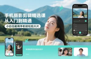 手机摄影剪辑精选课，从入门到精通，小白也能用手机轻松拍大片-汇创资源网-一个提供最全的虚拟资源网站