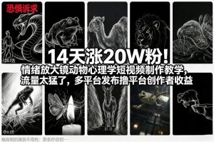 14天涨20W 情绪放大镜动物心理学短视频制作教学 多平台发布撸收益-汇创资源网-一个提供最全的虚拟资源网站