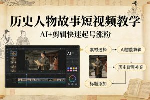 历史人物故事短视频教学 AI+剪辑制作历史人物题材短视频 快速起号-汇创资源网-一个提供最全的虚拟资源网站
