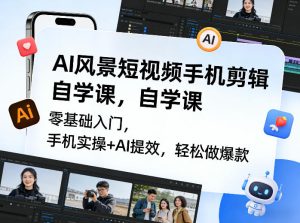 AI风景短视频剪辑自学课 零基础入门 手机实操+AI提效 轻松做爆款-汇创资源网-一个提供最全的虚拟资源网站