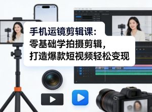 手机运镜剪辑课：零基础学拍摄剪辑，打造爆款短视频轻松变现-汇创资源网-一个提供最全的虚拟资源网站