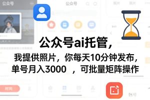 公众号ai托管 我提供照片 你每天10分钟发布 单号月入3000 可批量-汇创资源网-一个提供最全的虚拟资源网站