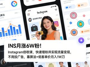 Instagram创收课 快速增粉并实现流量变现 不投广告 算法+低客单价 - 汇创资源网-一个提供最全的虚拟资源网站|汇创资源网-一个提供最全的虚拟资源网站