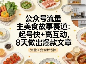 公众号流量主之美食故事赛道 起号快+高互动 8天就能做出爆款文章-汇创资源网-一个提供最全的虚拟资源网站