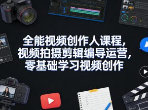 全能视频创作人课程 视频拍摄剪辑编导运营 零基础学习视频创作-汇创资源网-一个提供最全的虚拟资源网站