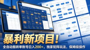 暴利新项目！全自动搬砖单账号日入200+ 独家矩阵玩法 保姆级操作-汇创资源网-一个提供最全的虚拟资源网站