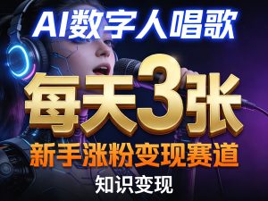 AI数字人唱歌，新手涨粉变现赛道，每天3张和知识付费，副业必备-汇创资源网-一个提供最全的虚拟资源网站