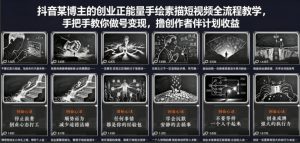 抖音创业正能量手绘素描短视频全流程教学 做号变现 伙伴计划收益-汇创资源网-一个提供最全的虚拟资源网站