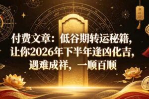 低谷期转运秘籍，让你2026年下半年逢凶化吉，遇难成祥，一顺百顺-汇创资源网-一个提供最全的虚拟资源网站