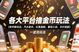 平台撸金币玩法 快手新玩法 汽水 红果 番茄 木叶短剧 一波流玩法-汇创资源网-一个提供最全的虚拟资源网站